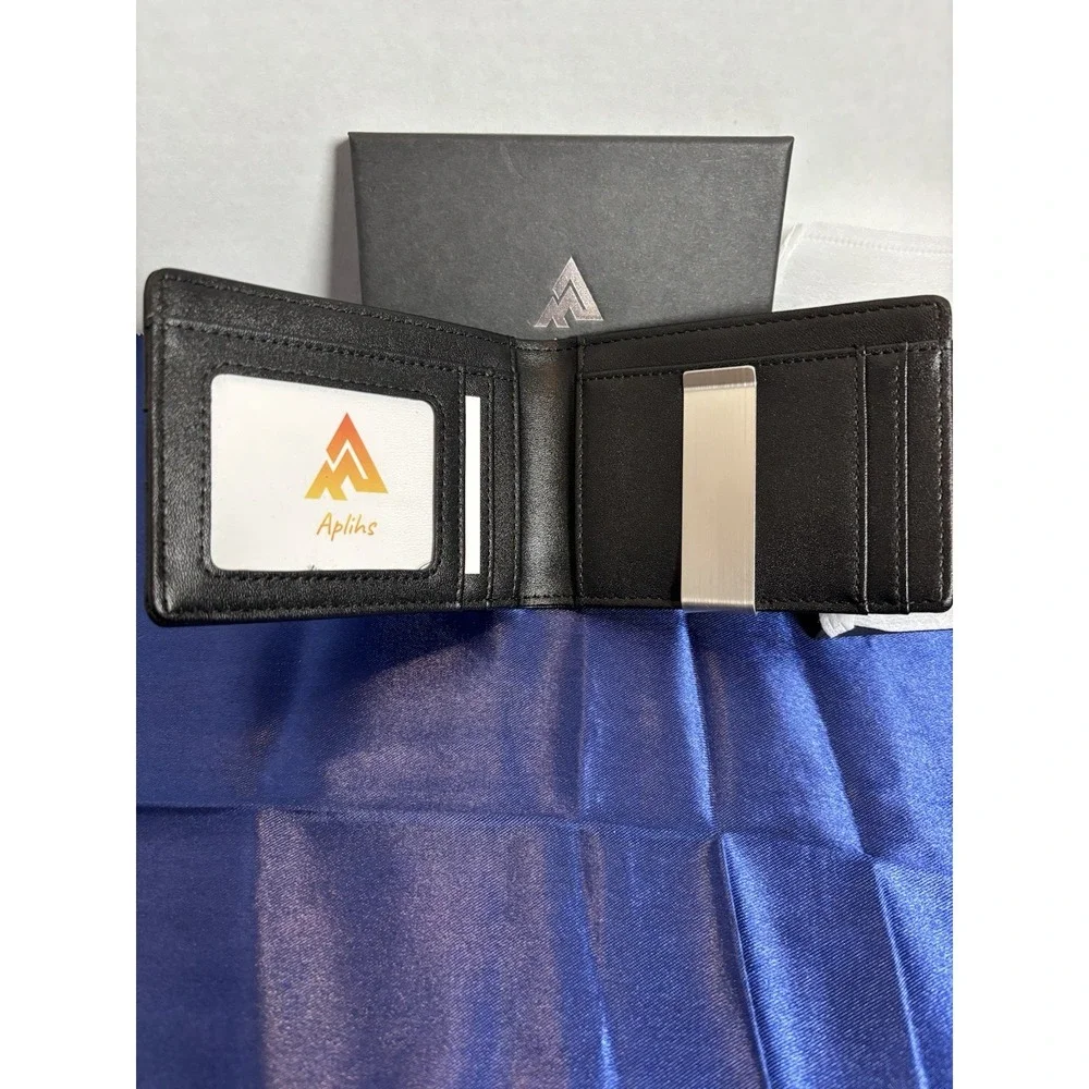 Aplihs Men's Black RFID Bifold Wallet Money Clip ID Window Gift Box New[J]